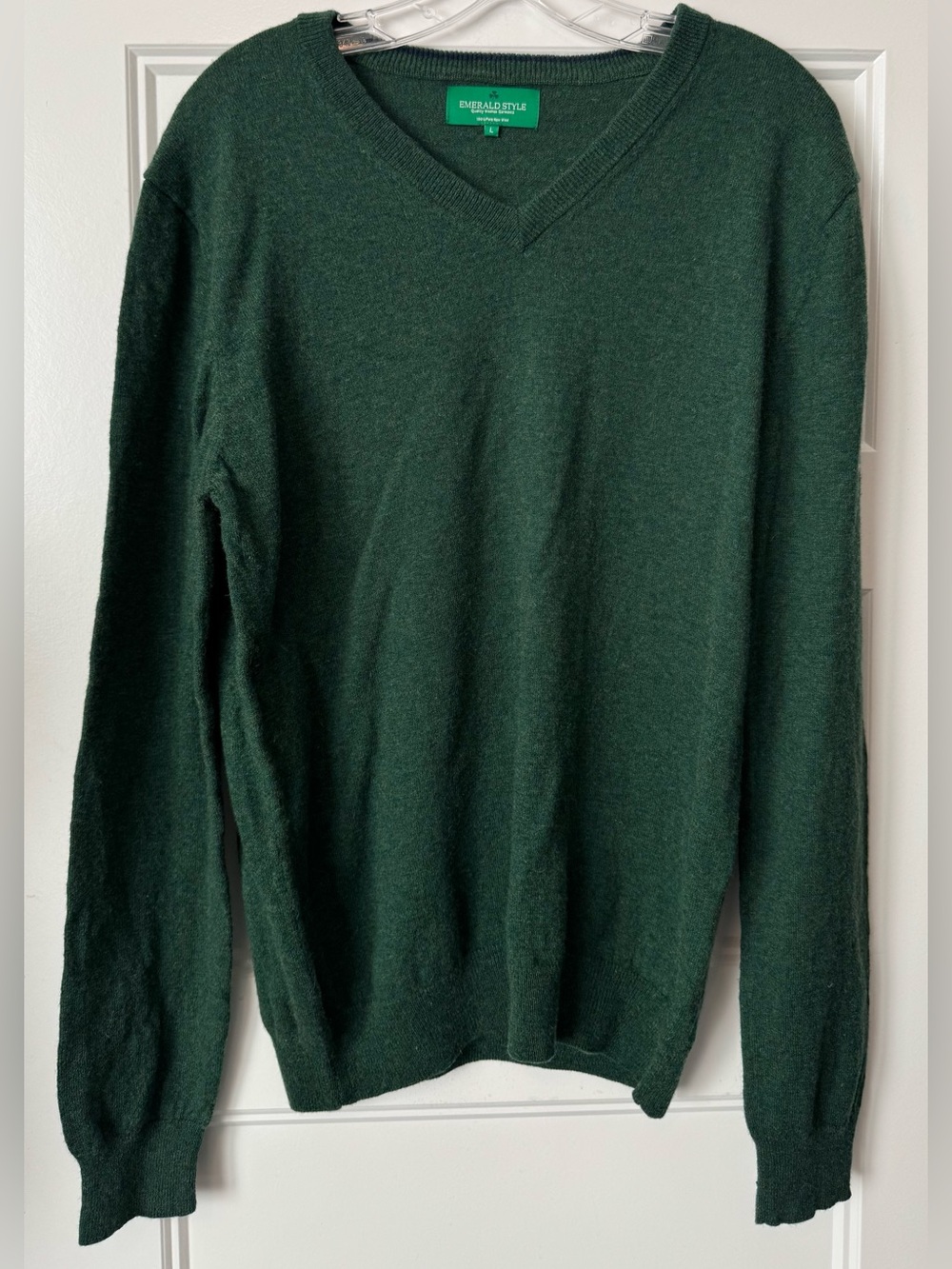 Emerald Style 100% Lambswool V Neck Sweater Green Size L